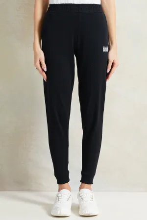 Women Black Printed Active Pants