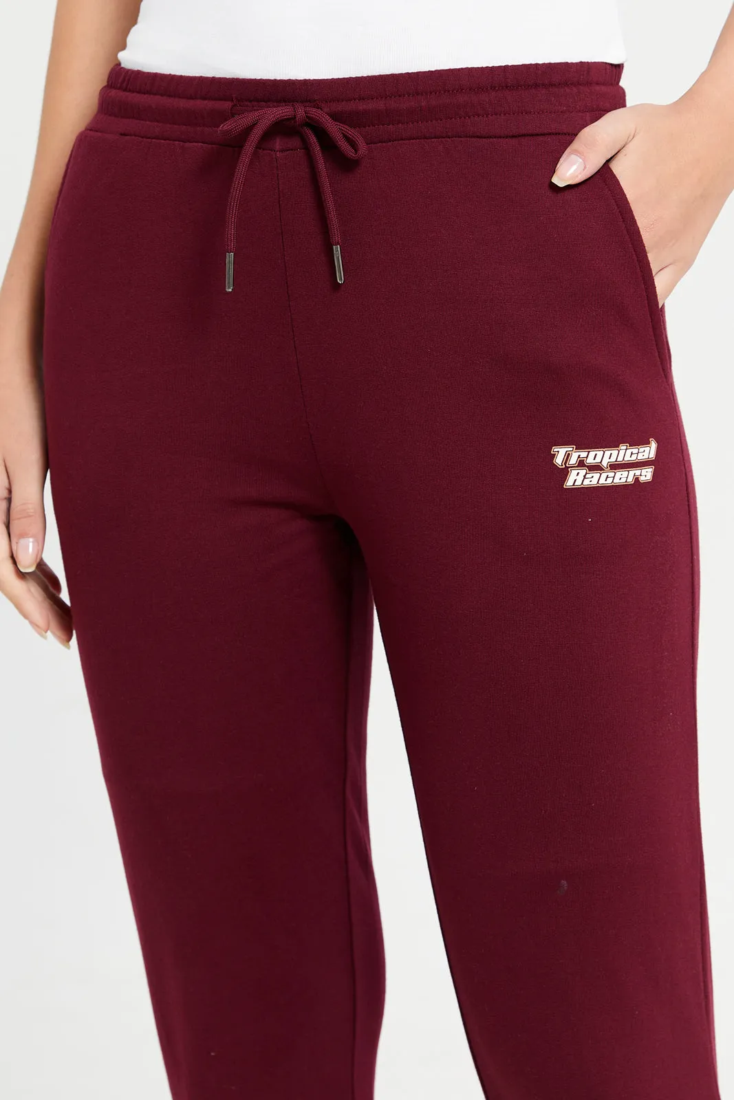 Women Burgundy Printed Jogger Pants