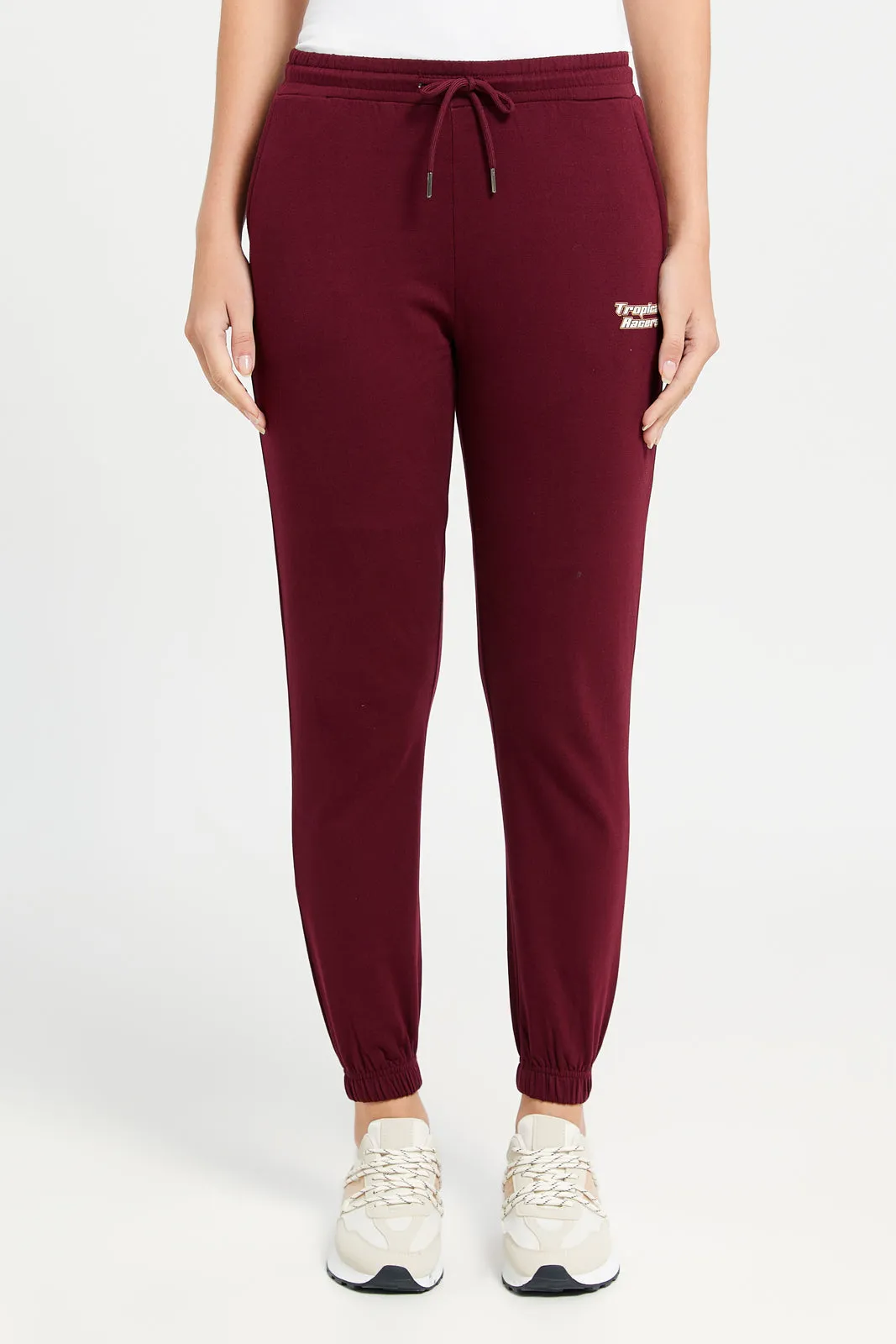 Women Burgundy Printed Jogger Pants