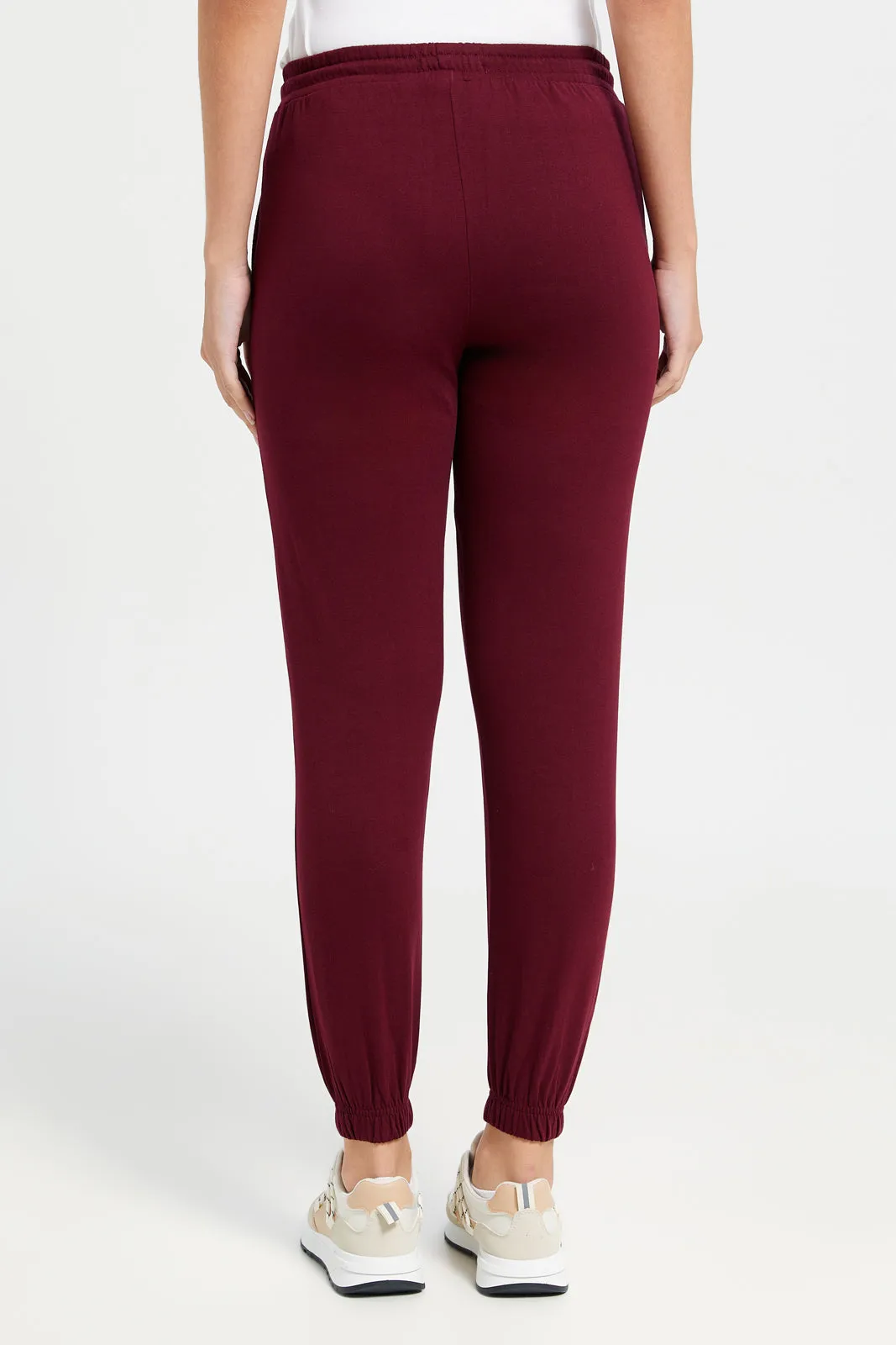 Women Burgundy Printed Jogger Pants