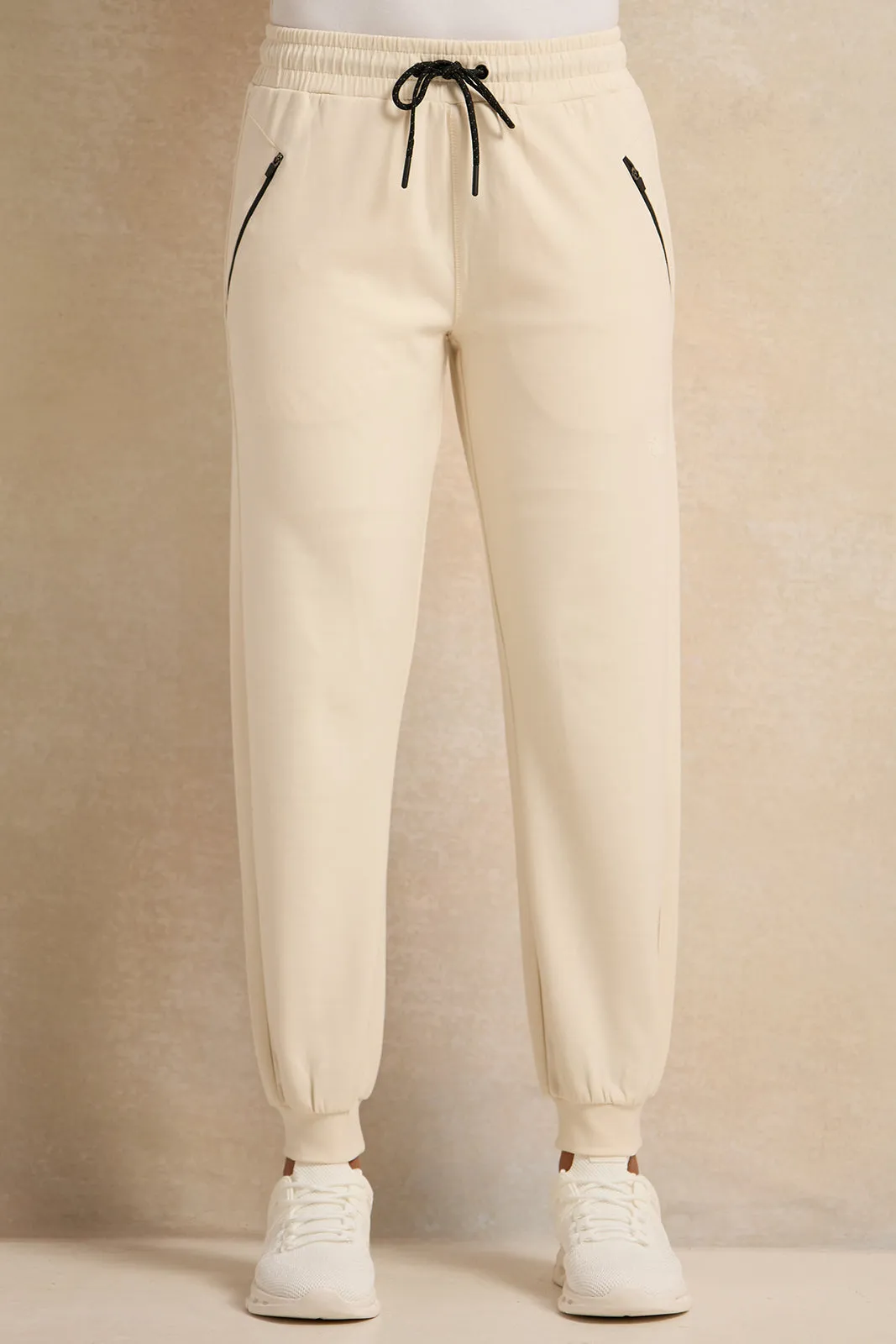 Women Ivory Zipper Active Pants