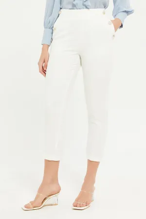 Women White Buttoned Pocket Trouser