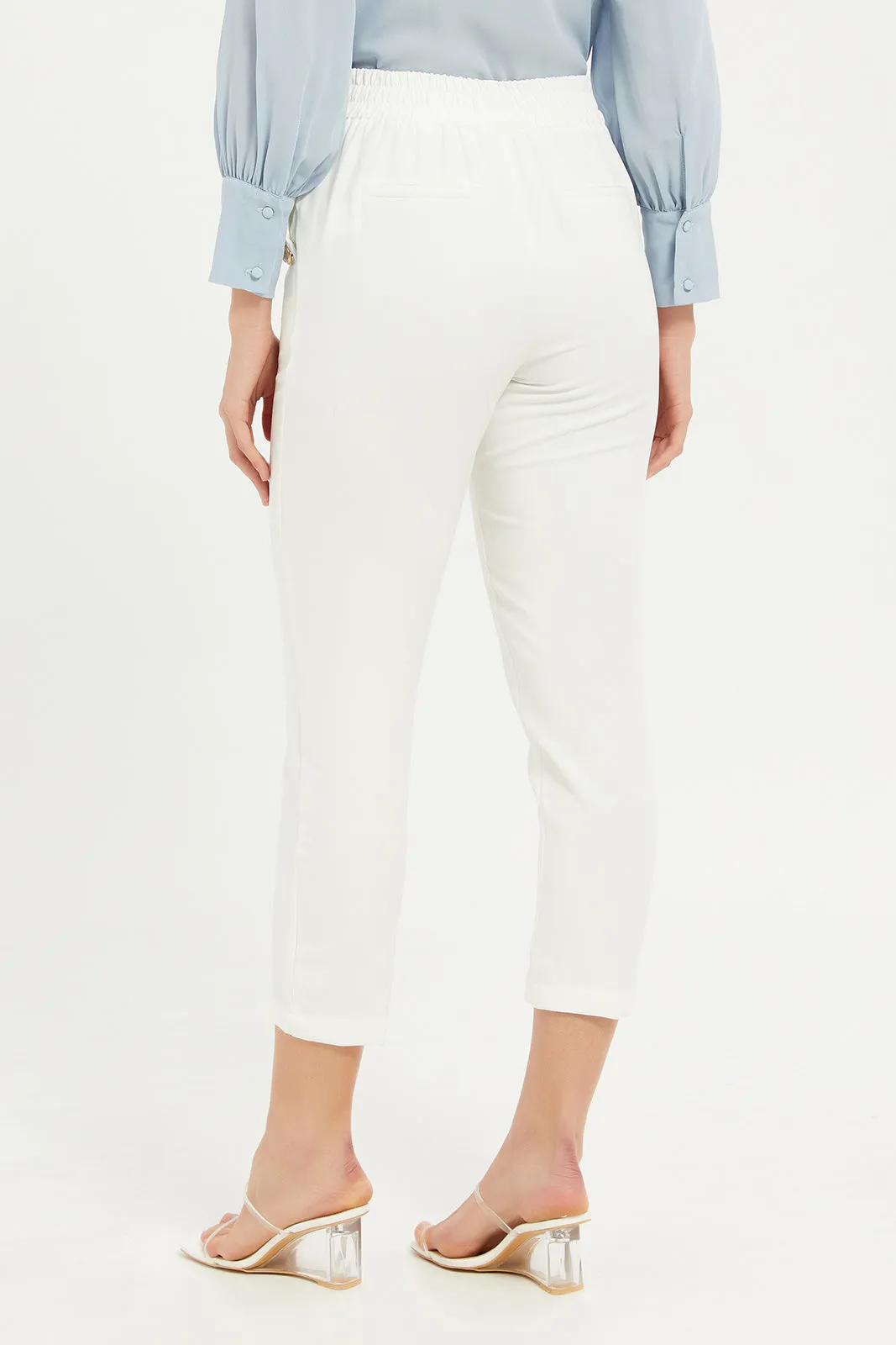 Women White Buttoned Pocket Trouser