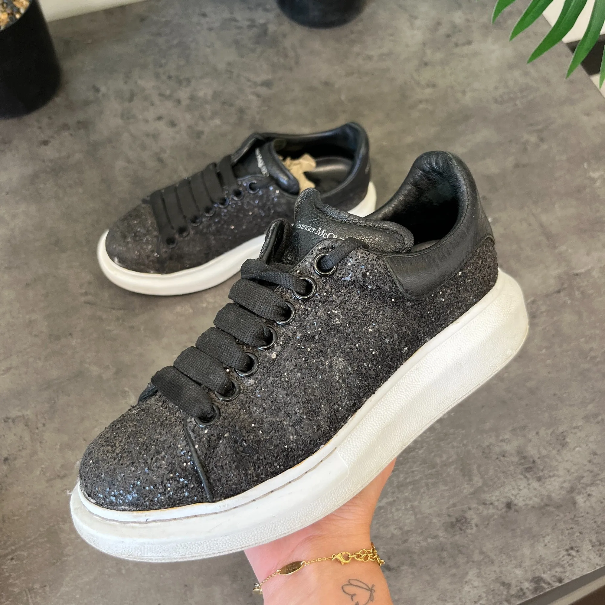 Women's Glitter Oversized Low Trainers Black Size EU 37.5 / UK 4.5