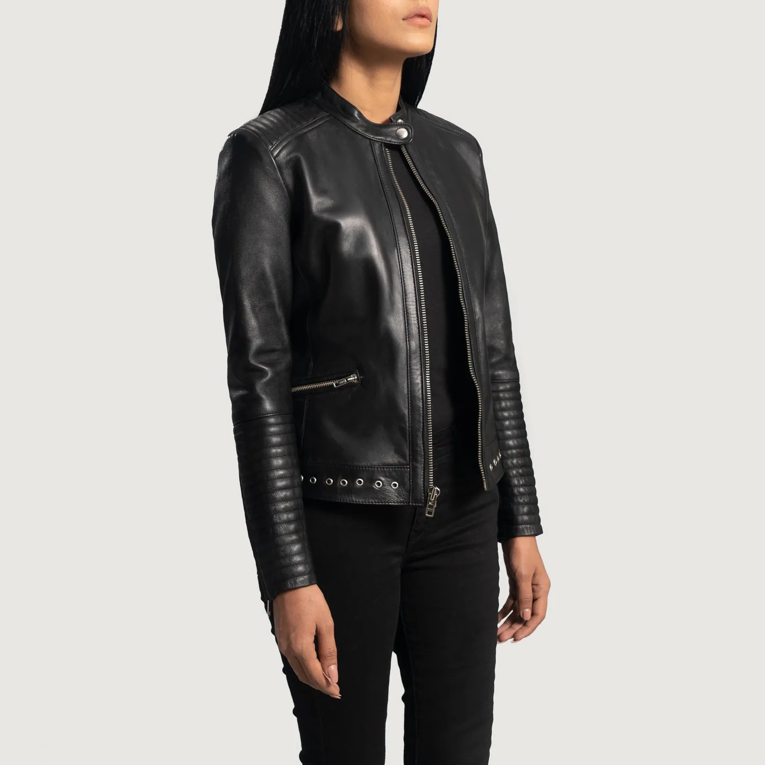 Women's Slim Fit Black Leather Biker Jacket