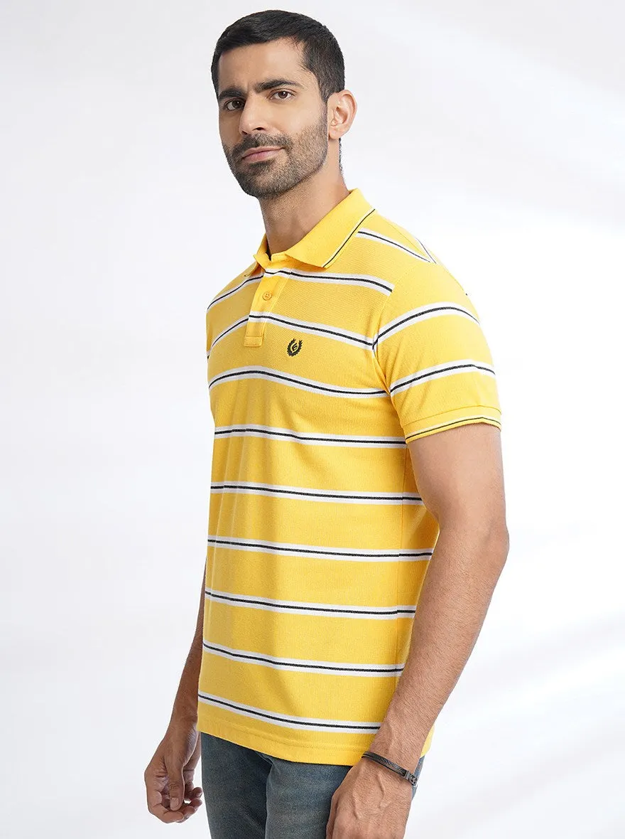 Yellow Striped Slim Fit Polo T-Shirt | Greenfibre