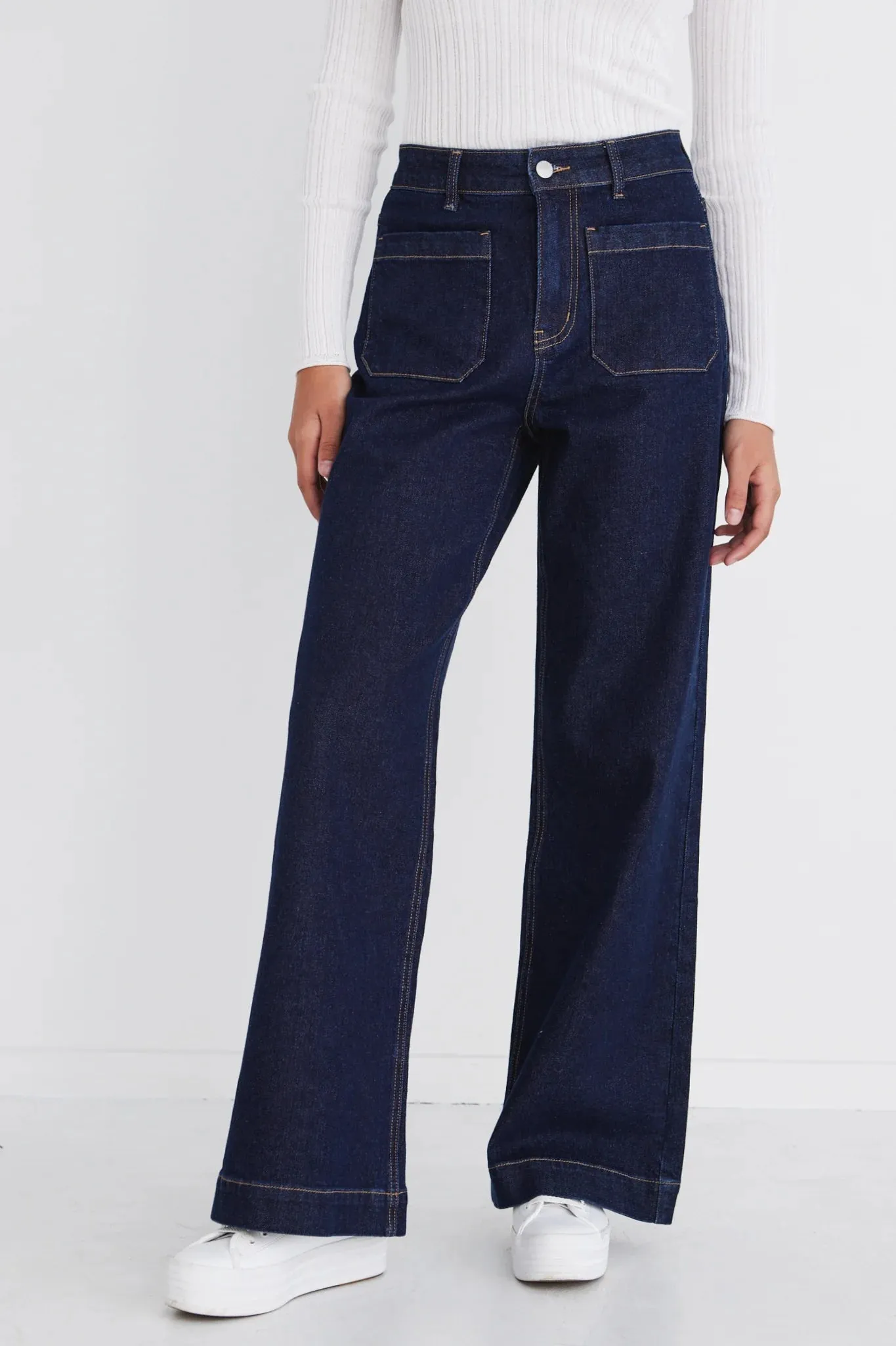 Zoey High Rise Wide Leg Pocket Jean - Indigo