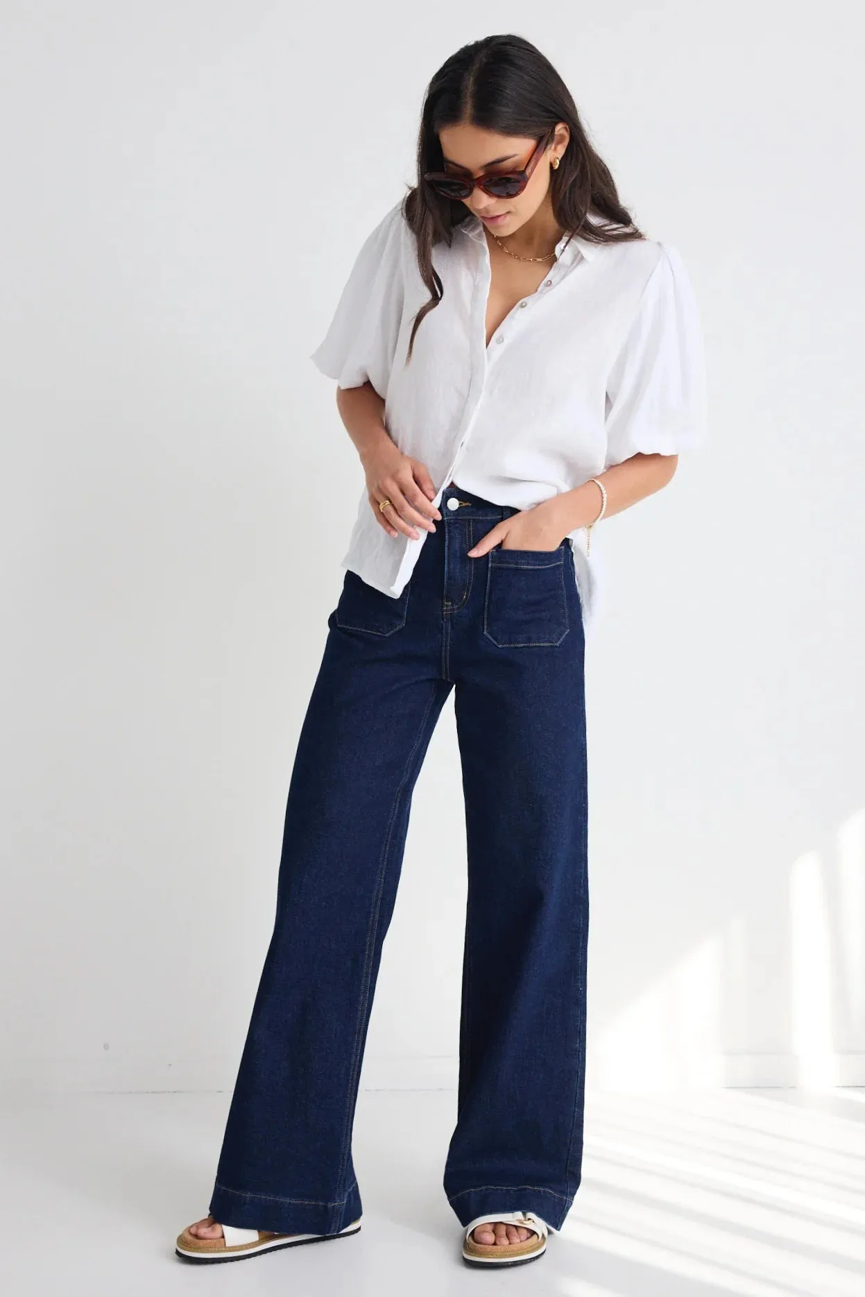 Zoey High Rise Wide Leg Pocket Jean - Indigo