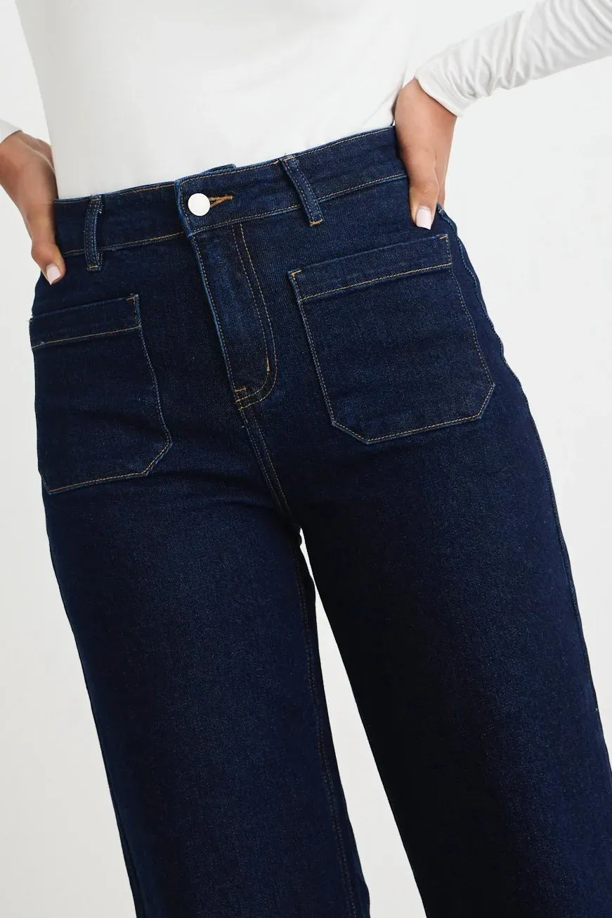 Zoey High Rise Wide Leg Pocket Jean - Indigo