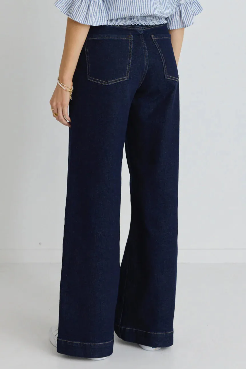 Zoey High Rise Wide Leg Pocket Jean - Indigo