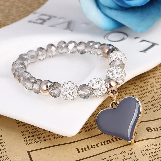 ZOSHI Romantic Vintage Bracelets For Women Heart Pendant Bracelets with crystal Shambhala Beads Fit Pan Bracelets Jewelry