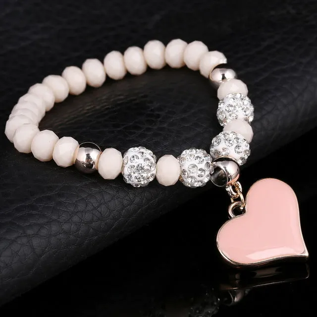 ZOSHI Romantic Vintage Bracelets For Women Heart Pendant Bracelets with crystal Shambhala Beads Fit Pan Bracelets Jewelry